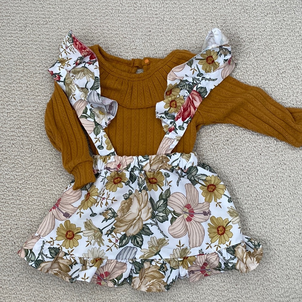 2-piece Fall floral dress and onesie - 12-18m